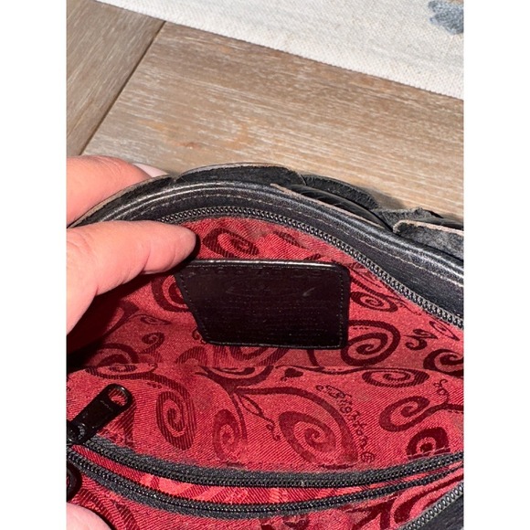 Brighton Black Floral Leather Applique Shoulder Bag Silver Chain Heart Charm - Picture 13 of 13